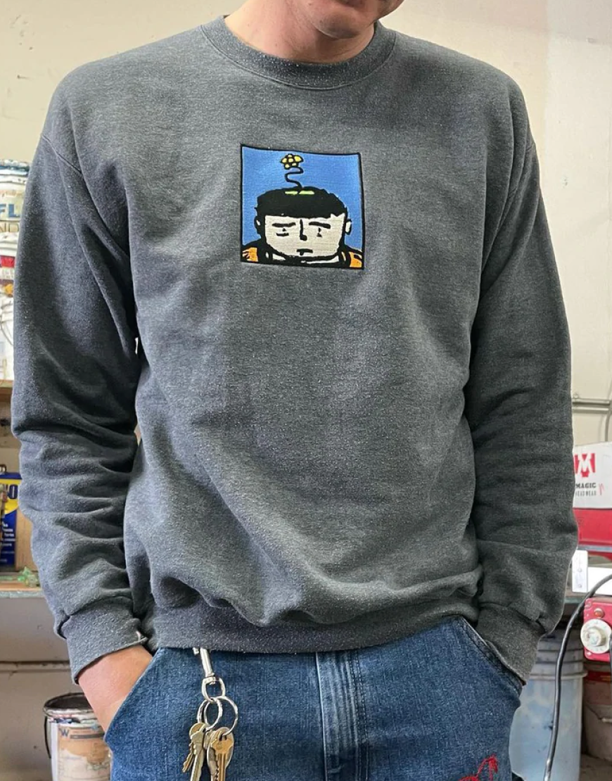 Hanes flower boy embroidery crew