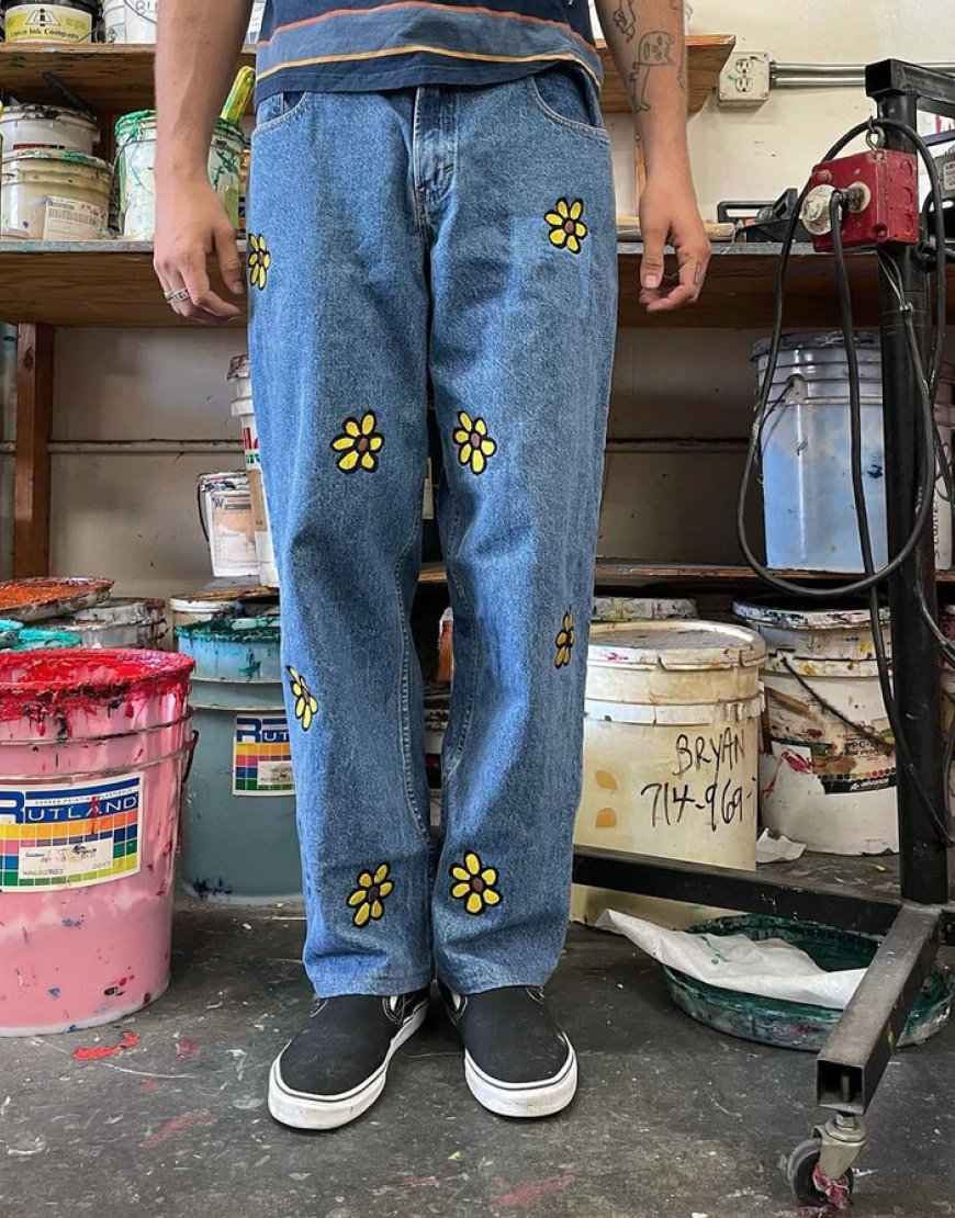 Vintage Gap baggy fit daisy blue jeans