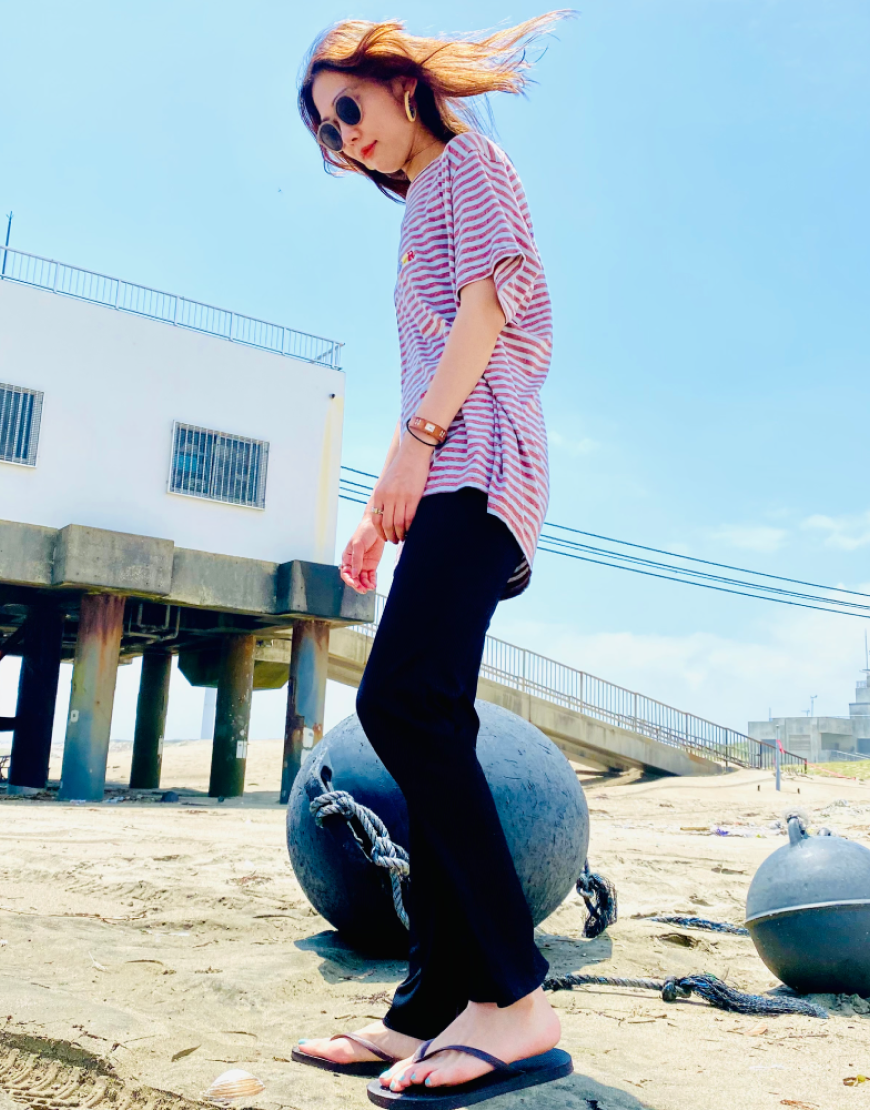 primary flower stripe T -PINK -L